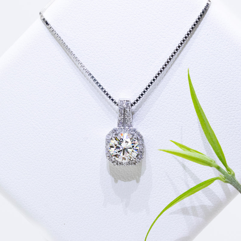 Square Halo Moissanite necklace, Wedding Day, bracelet, earrings, necklace, Engagement Ring, Wedding Ring, Promise Ring, Gift for Her, Gift for Girlfriend, girl, Gift for Women, Gift for Mother, for wife, Valentine’s Day, Mother’s Day,  Classic Cluster 0.5ct