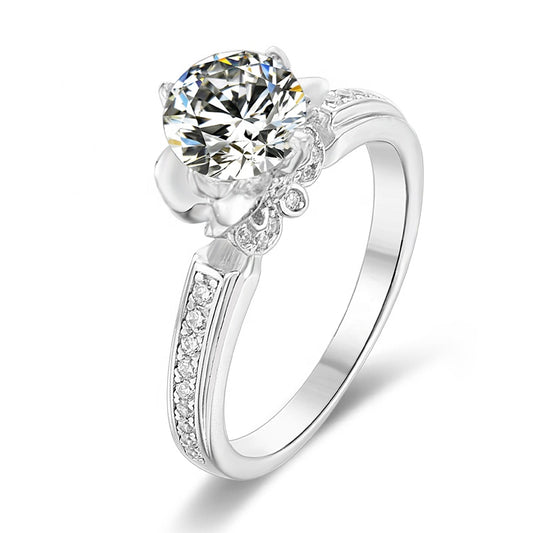 Flower Ring, engagement ring, promise ring, wedding, gift for her, girl, girlfriend, for women, mother, mom, mum, for wife, flower shaped floral 1ct S925 Moissanite Diamond ring on pave band, Valentine’s Day, Mother’s Day, Birthday, anniversary