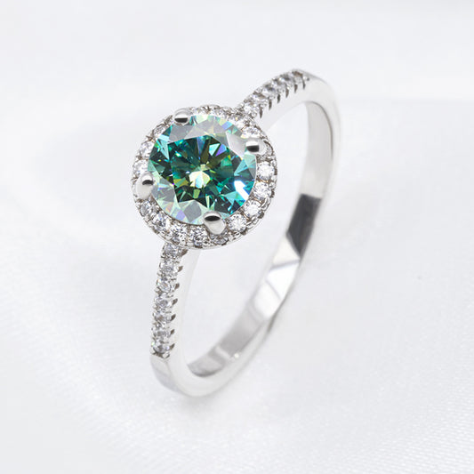 Green Moissanite Engagement Ring 0.5ct Round Halo S925 Gold Plated VVS D Color Jewelry Set, Wedding Day, Mother’s Day, Birthday, Valentine’s Day, Gift for Her, Gift for Girlfriend, girl, Gift for Women, Gift for Mother, for wife