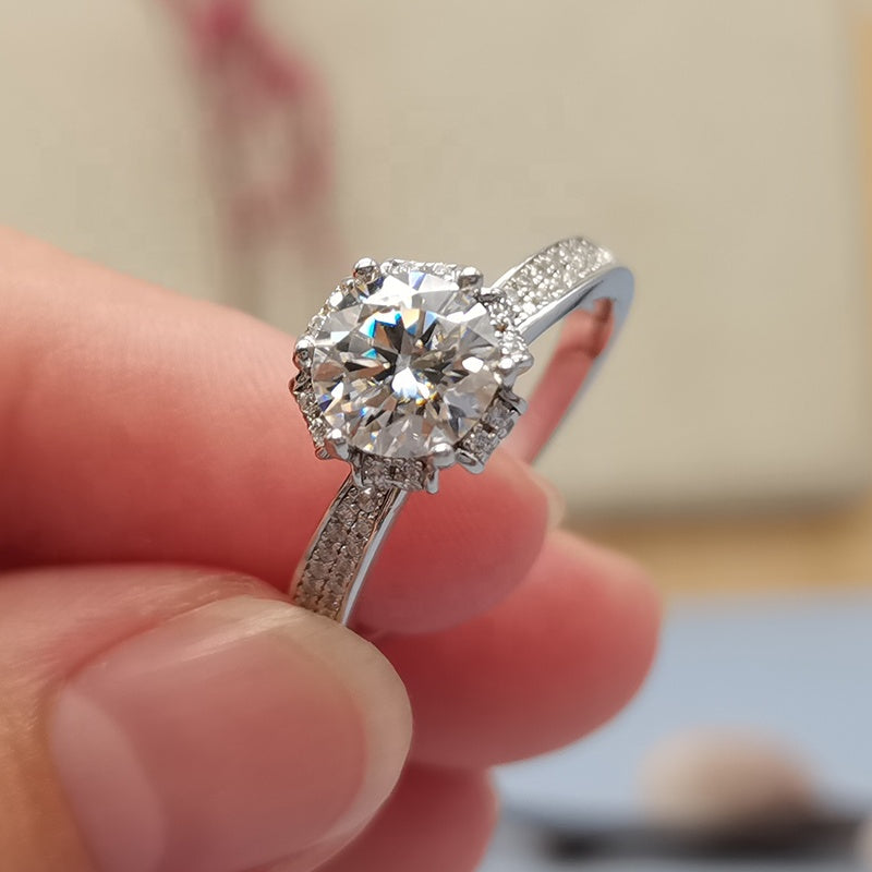 Flower Ring, engagement ring, promise ring, wedding, gift for her, girl, girlfriend, for women, mother, mom, mum, for wife, flower shaped floral 1ct S925 Moissanite Diamond ring on pave band, Valentine’s Day, Mother’s Day, Birthday, anniversary