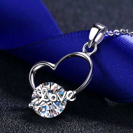 Helia Heart With LOVE Round 2 Carat Moissanite Necklace — Moisza