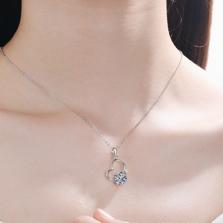 Helia Heart With LOVE Round 2 Carat Moissanite Necklace — Moisza