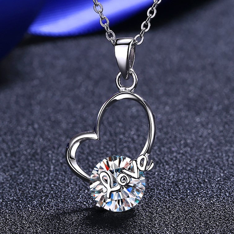 Helia Heart With LOVE Round 2 Carat Moissanite Necklace — Moisza