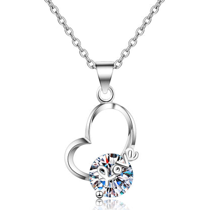 Helia Heart With LOVE Round 2 Carat Moissanite Necklace — Moisza