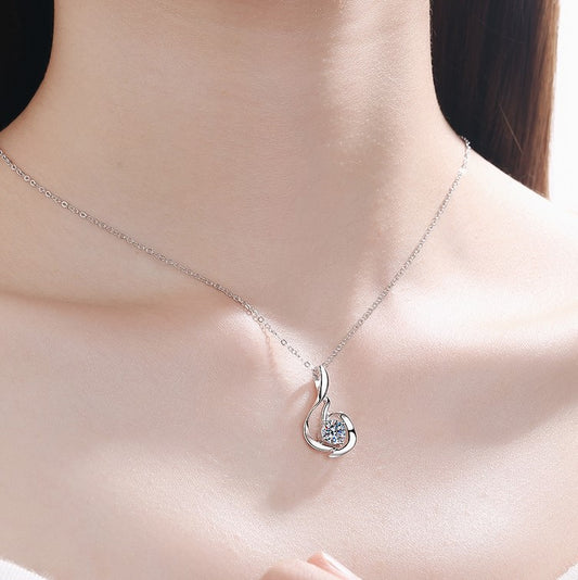 Helia Phoenix Swirl Round 0.8 Carat Moissanite Necklace — Moisza