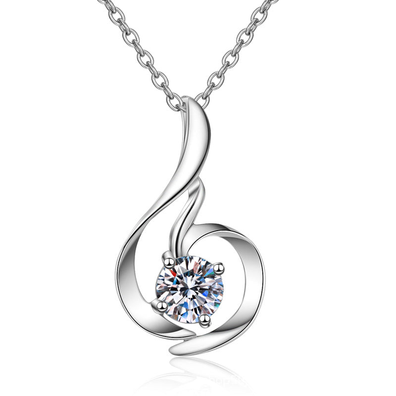 Helia Phoenix Swirl Round 0.8 Carat Moissanite Necklace — Moisza
