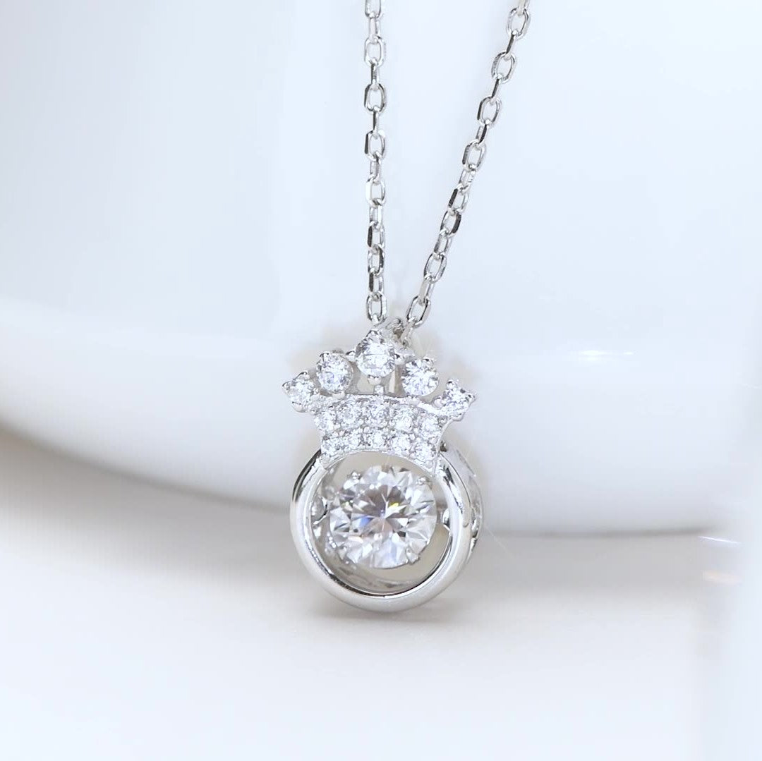 Helia Pavé Crown Round 0.5 Carat Moissanite Dancing Necklace — Moisza