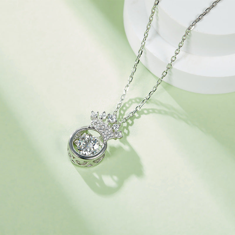 Helia Pavé Crown Round 0.5 Carat Moissanite Dancing Necklace — Moisza