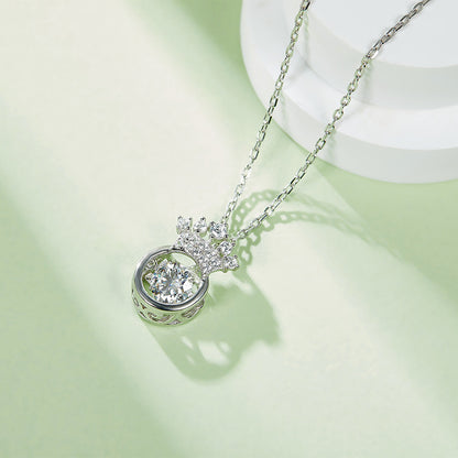 Helia Pavé Crown Round 0.5 Carat Moissanite Dancing Necklace — Moisza