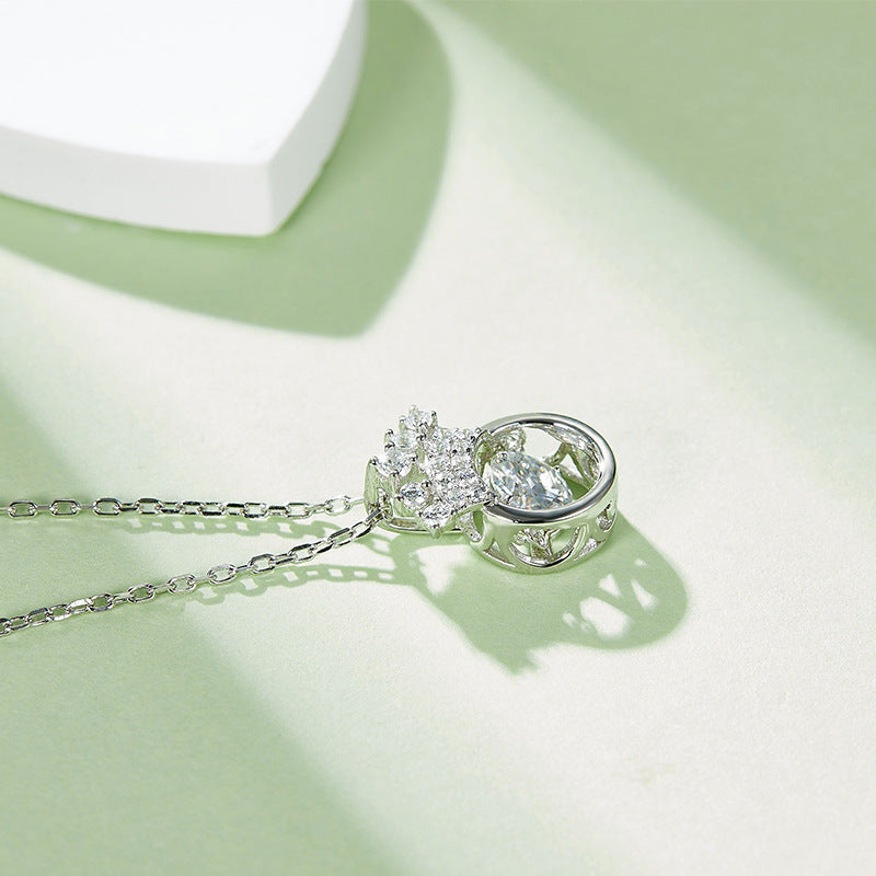 Helia Pavé Crown Round 0.5 Carat Moissanite Dancing Necklace — Moisza