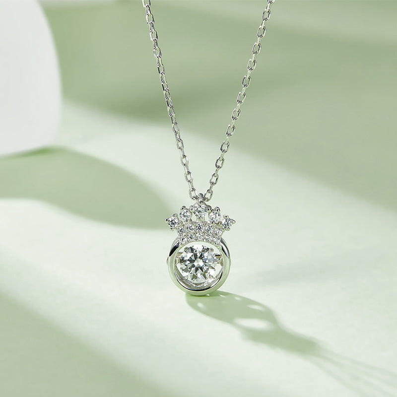 Helia Pavé Crown Round 0.5 Carat Moissanite Dancing Necklace — Moisza