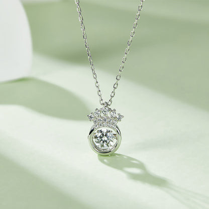 Helia Pavé Crown Round 0.5 Carat Moissanite Dancing Necklace — Moisza
