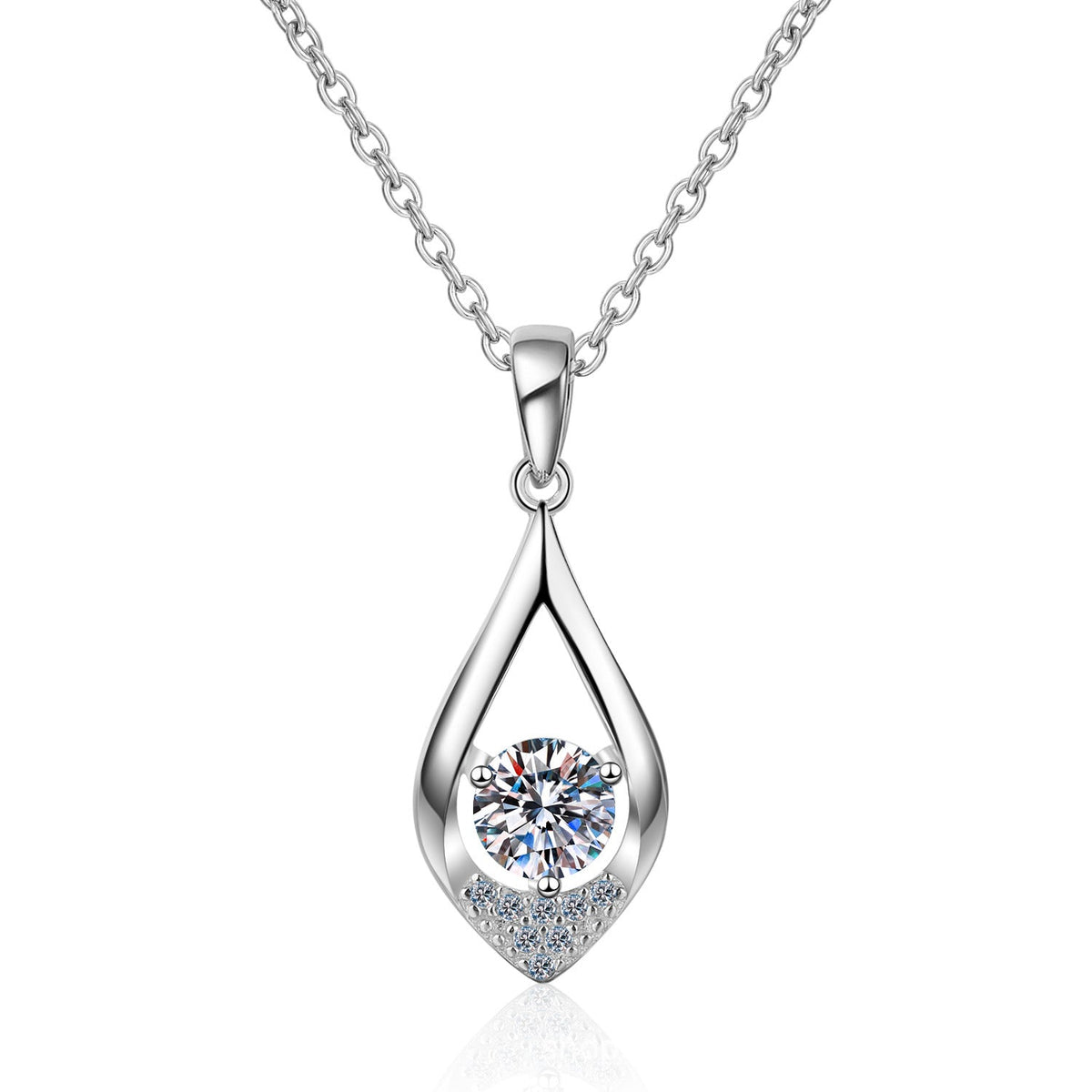 Helia Pavé Waterdrop Round 0.5 Carat Moissanite Necklace — Moisza