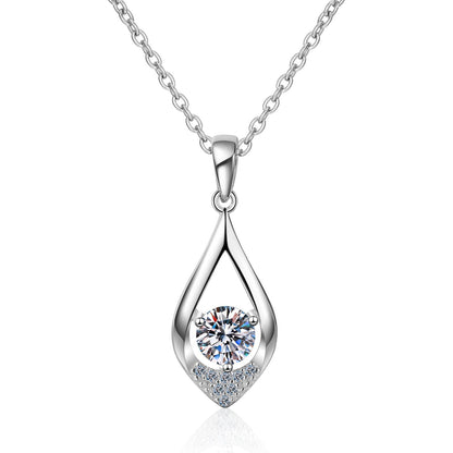 Helia Pavé Waterdrop Round 0.5 Carat Moissanite Necklace — Moisza