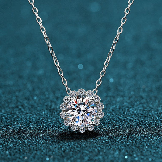 Helia Floral Halo Round 1 Carat Moissanite Necklace — Moisza
