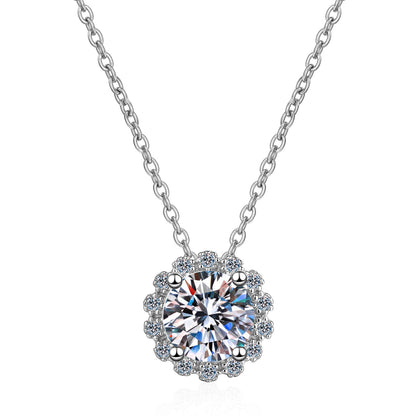 Helia Floral Halo Round 1 Carat Moissanite Necklace — Moisza