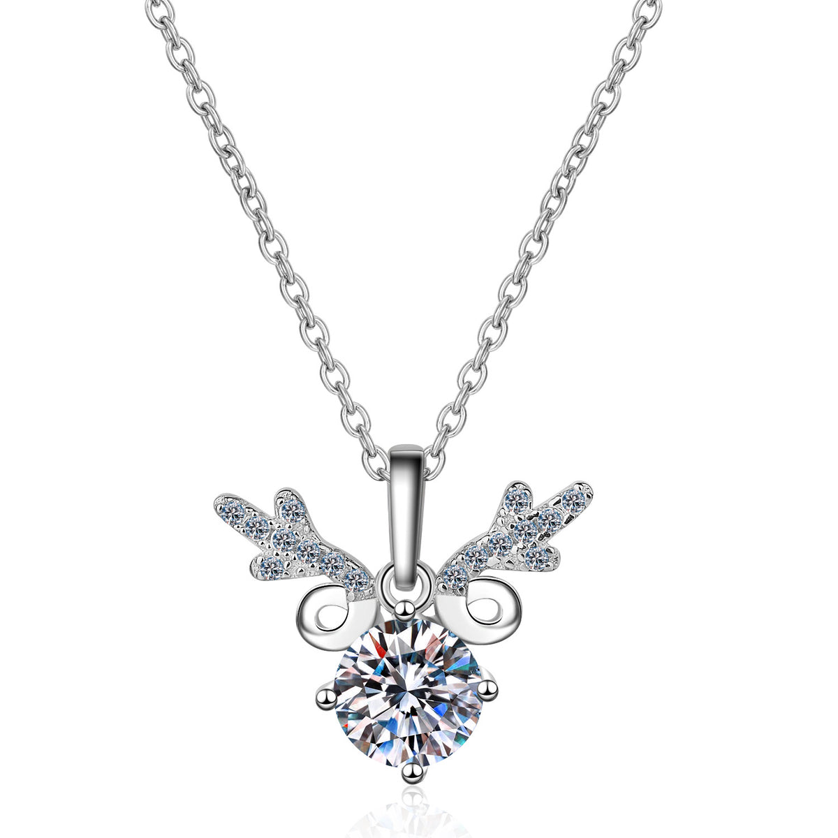 Helia Pavé Deer Antler Round Moissanite Necklace — Moisza