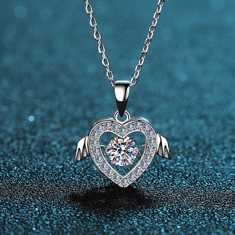Helia Pavé Heart Round 0.5 Carat Moissanite Dancing Necklace — Moisza