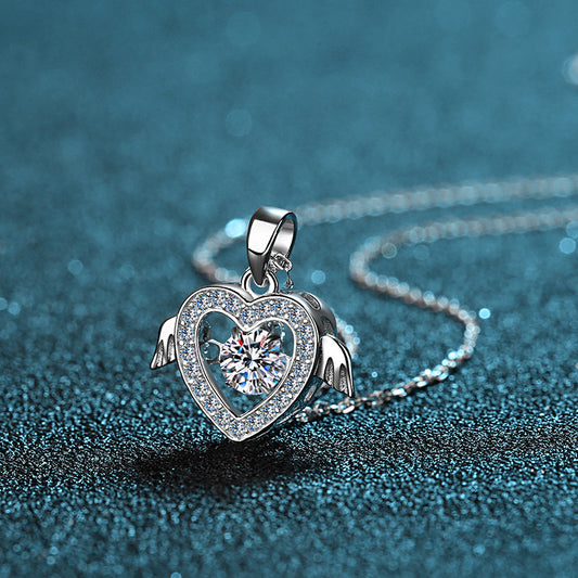 Helia Pavé Heart Round 0.5 Carat Moissanite Dancing Necklace — Moisza