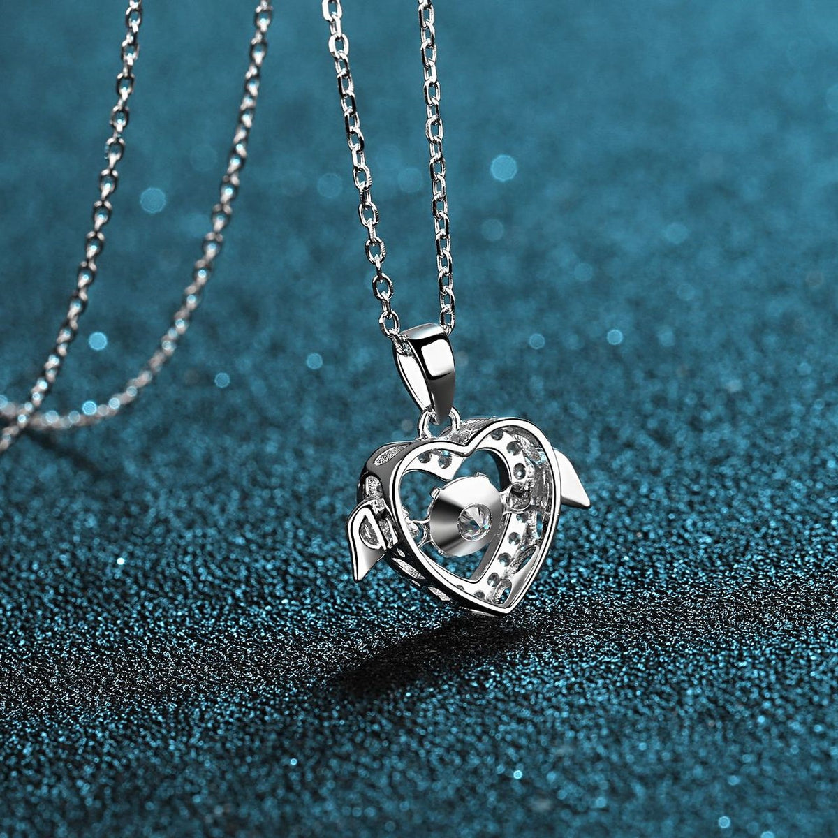 Helia Pavé Heart Round 0.5 Carat Moissanite Dancing Necklace — Moisza