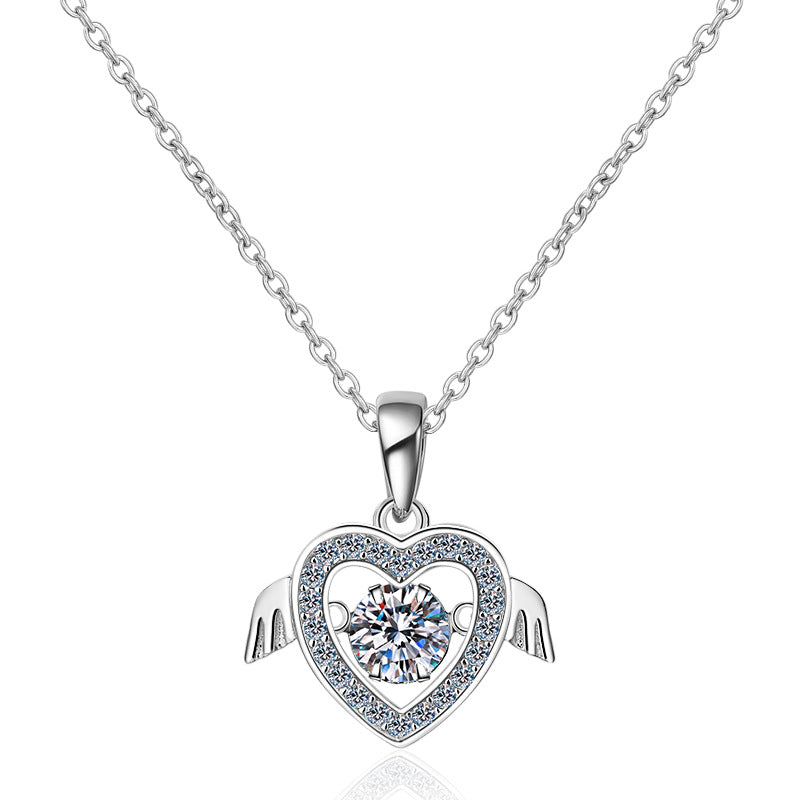 Helia Pavé Heart Round 0.5 Carat Moissanite Dancing Necklace — Moisza