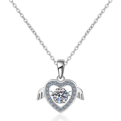Helia Pavé Heart Round 0.5 Carat Moissanite Dancing Necklace — Moisza