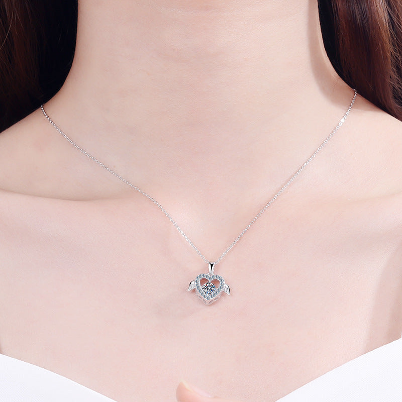 Helia Pavé Heart Round 0.5 Carat Moissanite Dancing Necklace — Moisza