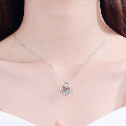 Helia Pavé Heart Round 0.5 Carat Moissanite Dancing Necklace — Moisza