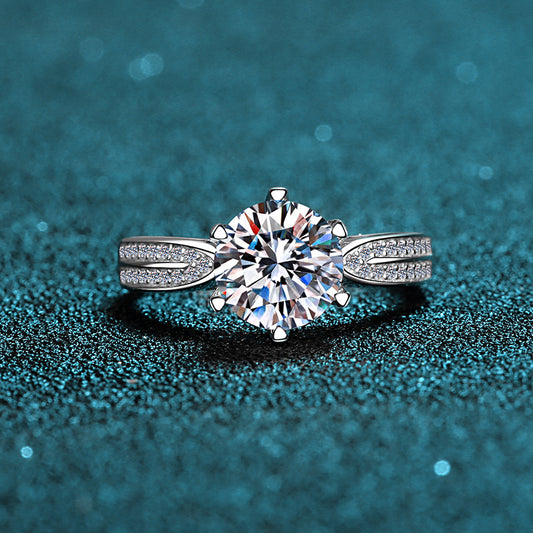 Helia Pavé Solitaire Round Moissanite Engagement Ring — Moisza