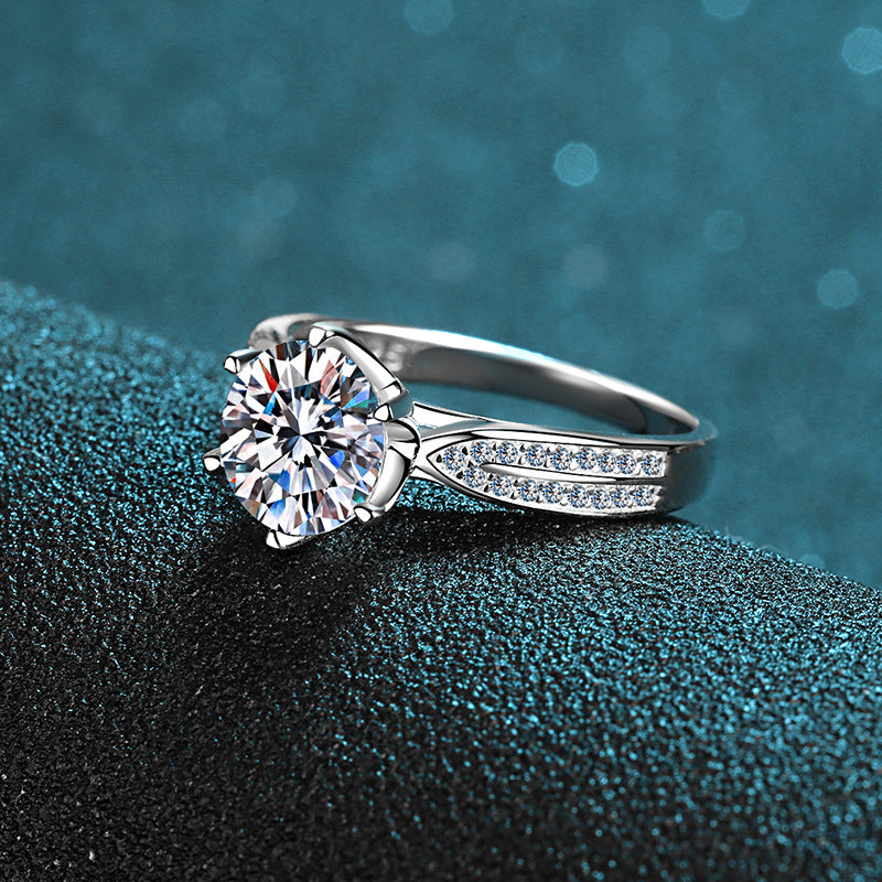 Helia Pavé Solitaire Round Moissanite Engagement Ring — Moisza