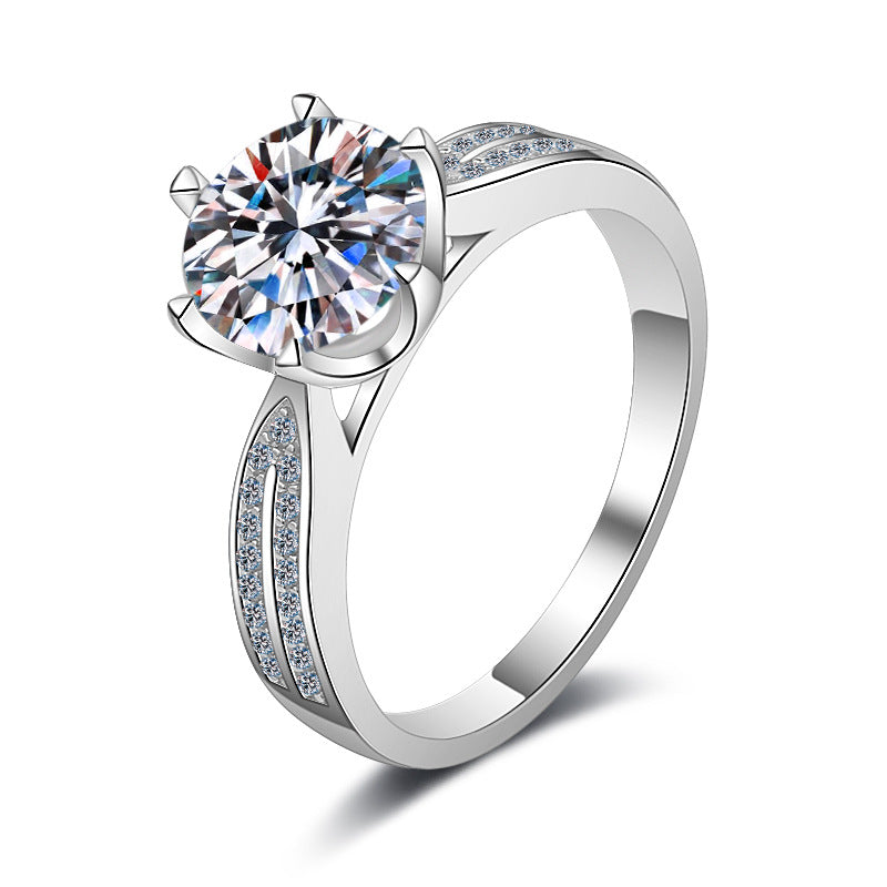 Helia Pavé Solitaire Round Moissanite Engagement Ring — Moisza