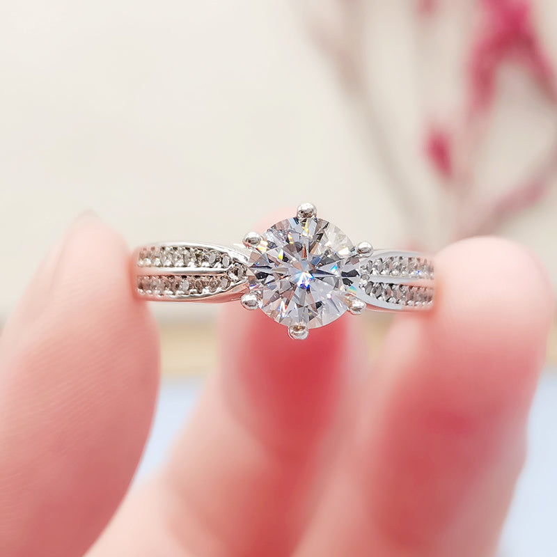 Helia Pavé Solitaire Round Moissanite Engagement Ring — Moisza