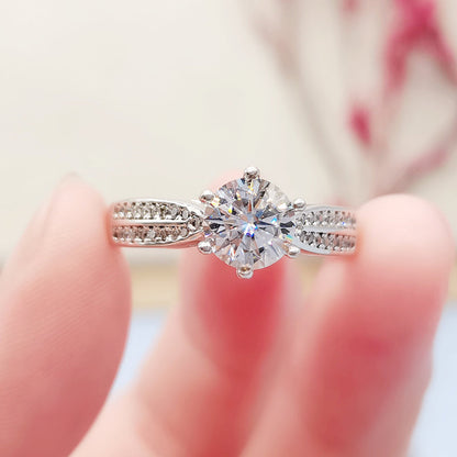Helia Pavé Solitaire Round Moissanite Engagement Ring — Moisza