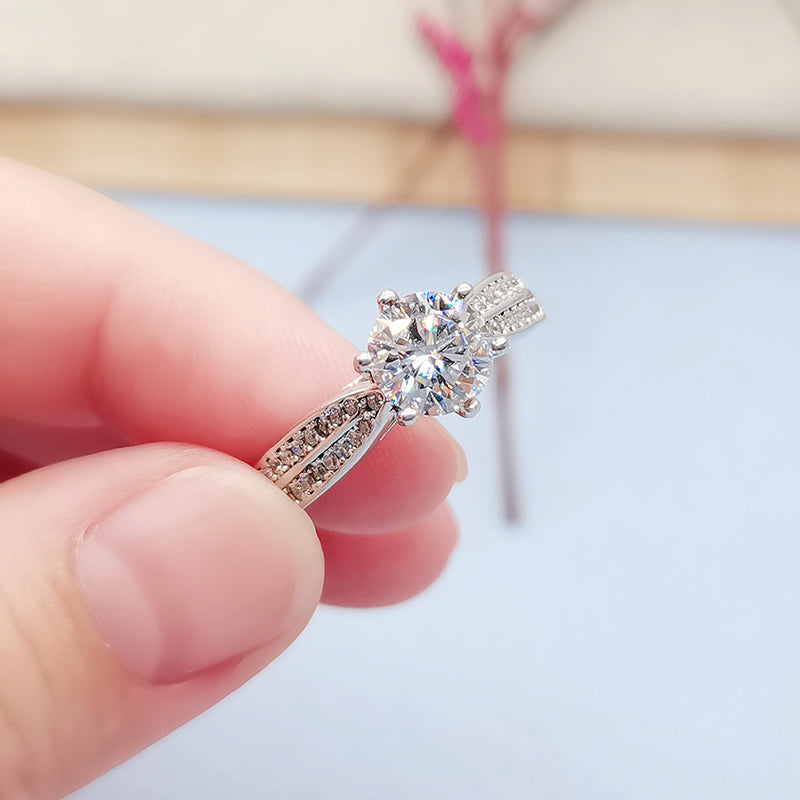 Helia Pavé Solitaire Round Moissanite Engagement Ring — Moisza