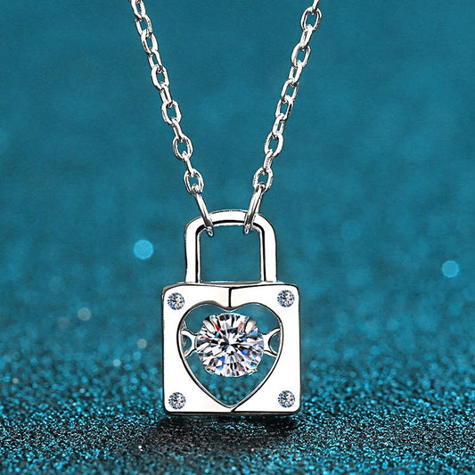 Helia Love Lock Round 0.3 Carat Moissanite Dancing Necklace — Moisza