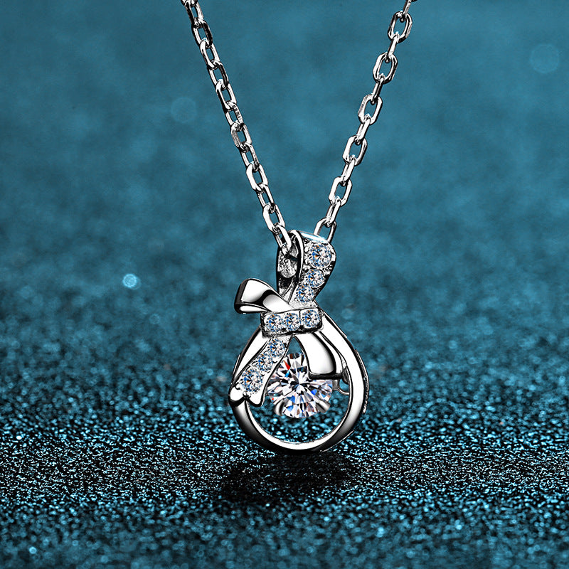 Helia Pavé Tie-the-Knot Round 0.3 Carat Moissanite Dancing Necklace — Moisza