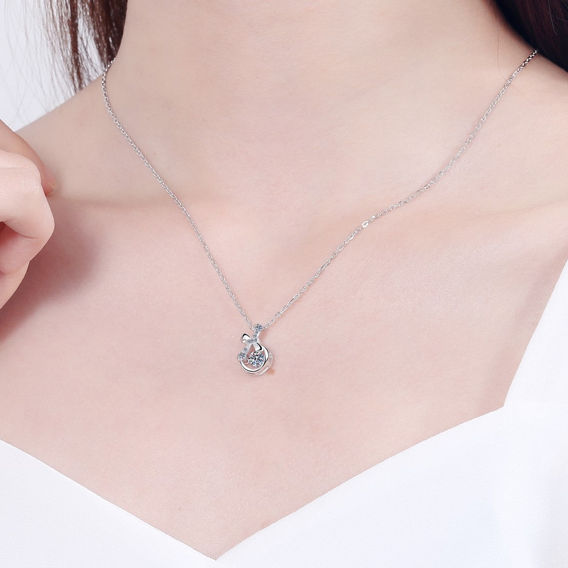 Helia Pavé Tie-the-Knot Round 0.3 Carat Moissanite Dancing Necklace — Moisza