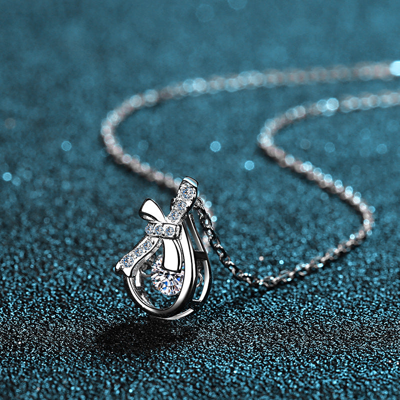 Helia Pavé Tie-the-Knot Round 0.3 Carat Moissanite Dancing Necklace — Moisza