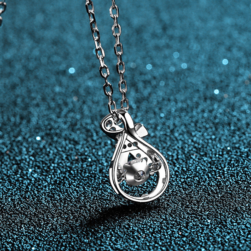 Helia Pavé Tie-the-Knot Round 0.3 Carat Moissanite Dancing Necklace — Moisza