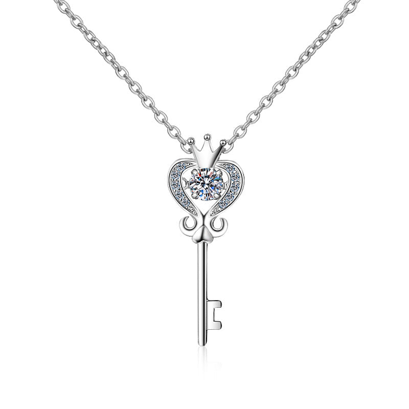 Helia Pavé Princess Key Round 0.3 Carat Moissanite Dancing Necklace — Moisza