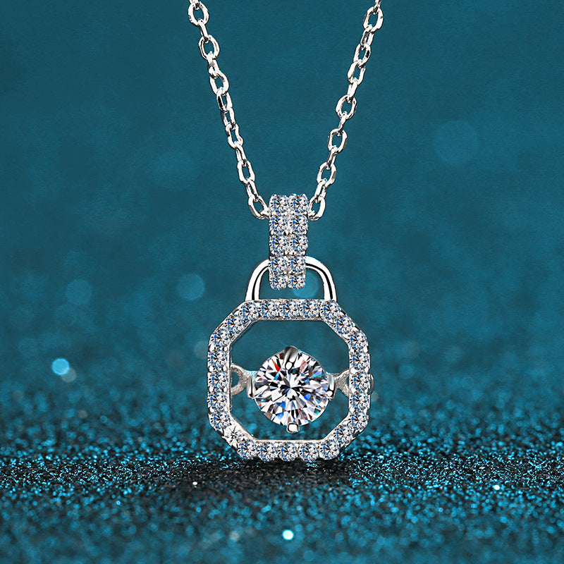 Helia Square Pavé Bail Round 0.3 Carat Moissanite Dancing Necklace — Moisza