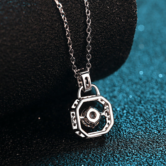 Helia Square Pavé Bail Round 0.3 Carat Moissanite Dancing Necklace — Moisza