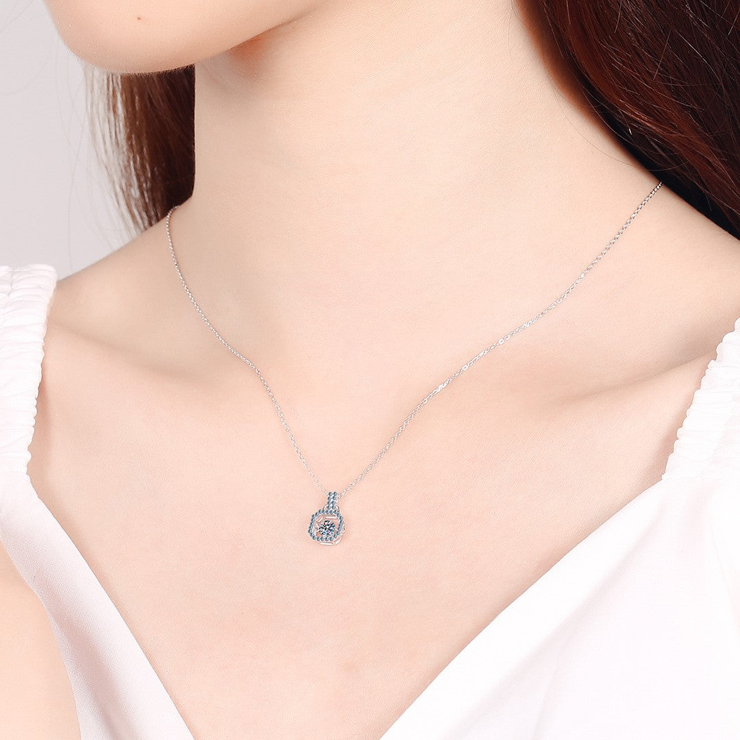 Helia Square Pavé Bail Round 0.3 Carat Moissanite Dancing Necklace — Moisza