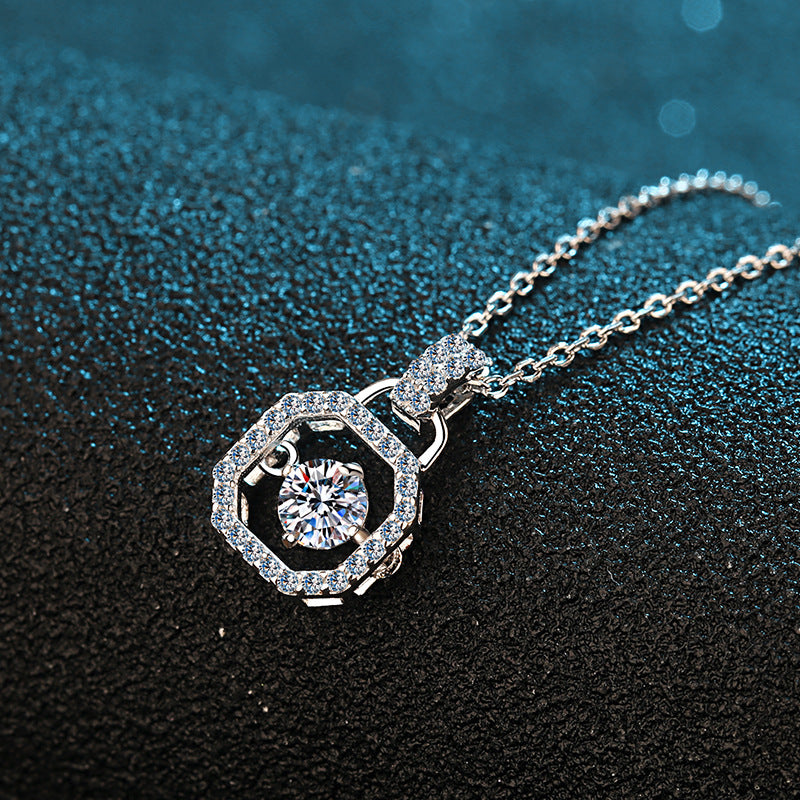 Helia Square Pavé Bail Round 0.3 Carat Moissanite Dancing Necklace — Moisza