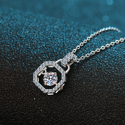 Helia Square Pavé Bail Round 0.3 Carat Moissanite Dancing Necklace — Moisza