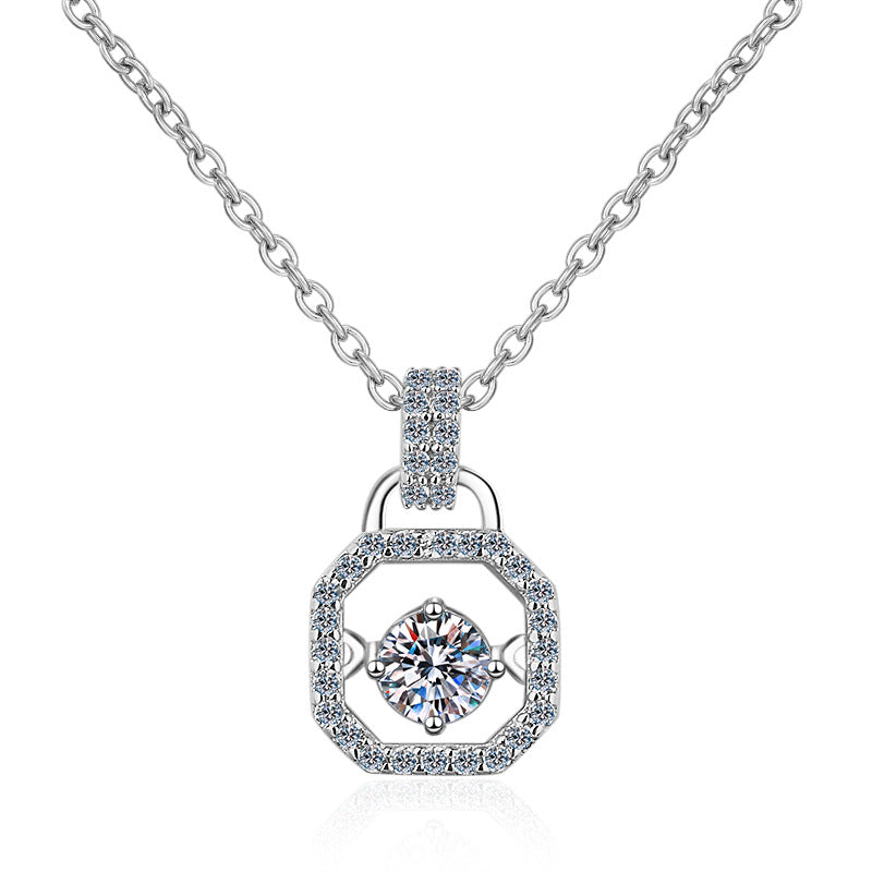 Helia Square Pavé Bail Round 0.3 Carat Moissanite Dancing Necklace — Moisza