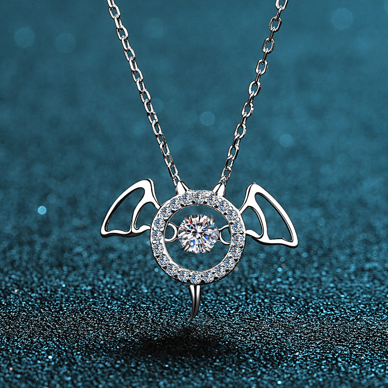 Helia Pavé Bat Round 0.3 Carat Moissanite Dancing Necklace — Moisza