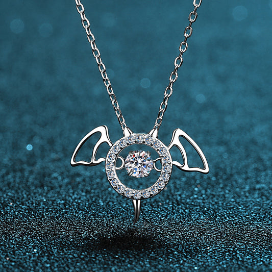 Helia Pavé Bat Round 0.3 Carat Moissanite Dancing Necklace — Moisza