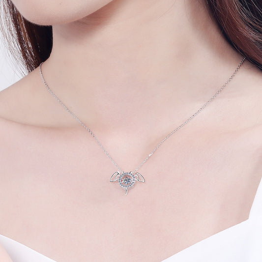 Helia Pavé Bat Round 0.3 Carat Moissanite Dancing Necklace — Moisza