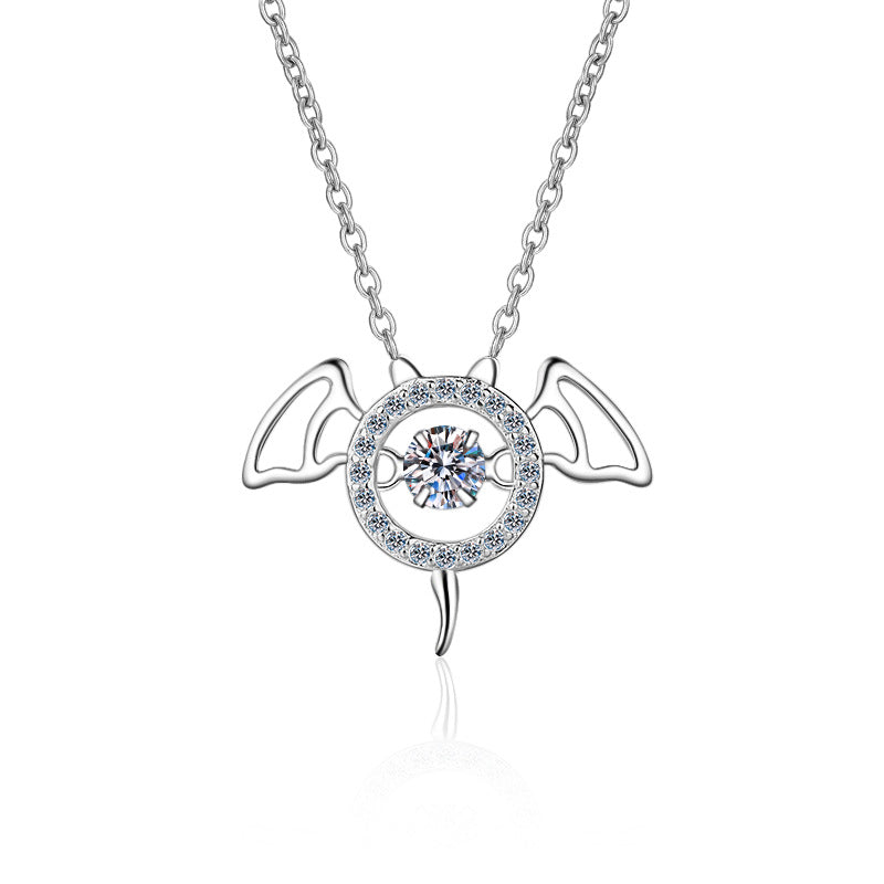 Helia Pavé Bat Round 0.3 Carat Moissanite Dancing Necklace — Moisza